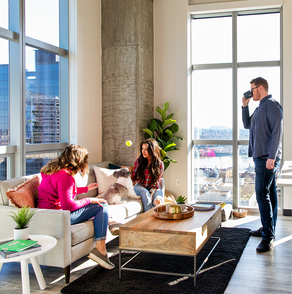 People hanging out in a living room