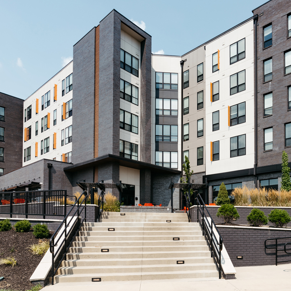 The exterior of The Rive Bloomington